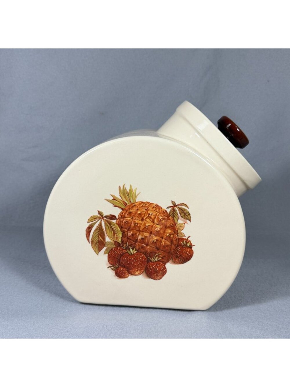 Vintage Hyalyn USA Tilted Cookie Jar Canister Pineapple Strawberry Fruit 9" - Picture 6 of 12